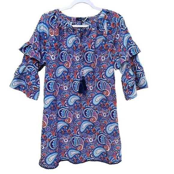 NWT Simply Southern Dress Paisley Print 3/4 Ruffle‎ Sleeve Size S Preppy Church - Picture 1 of 8